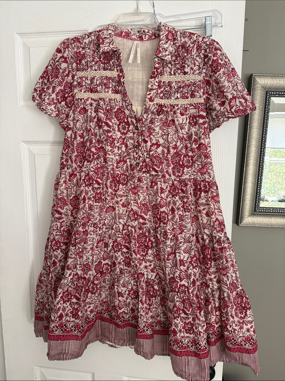 Anthropologie Red and Cream Floral Mini Dress